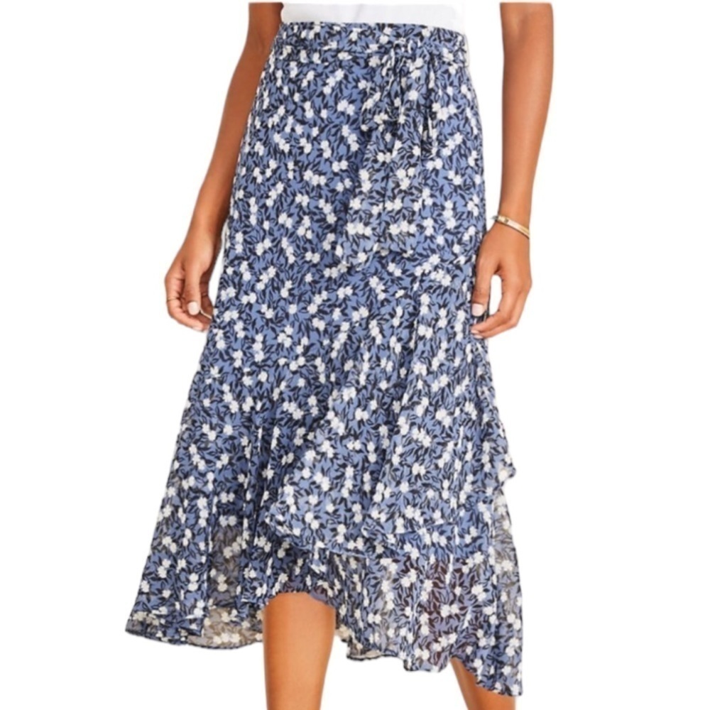 Ann Taylor Blue and White Floral Midi Skirt